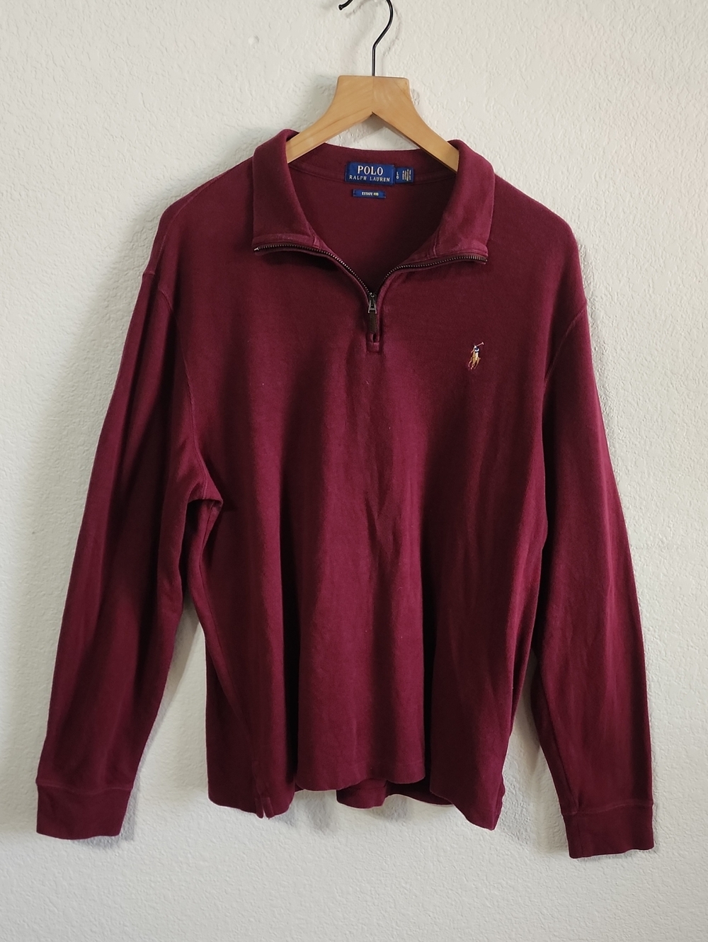 Polo Ralph Lauren Estate Rib Men's Lg. Burgundy Long Sleeve Quarter Zip Sweater